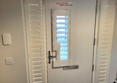 Shutters for front doors with side lights and glass panels