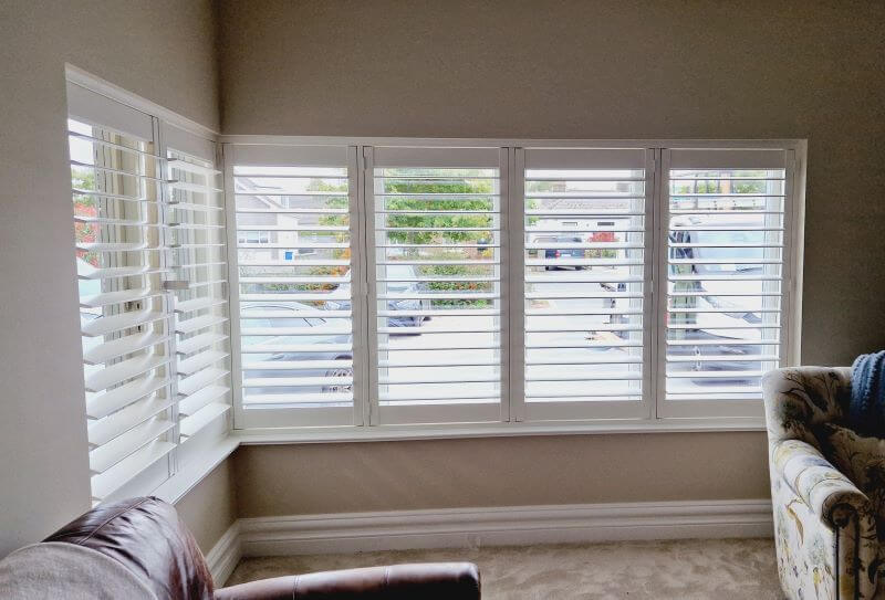 L-Shape Bay Window Plantation Shutter installed in South Wicklow