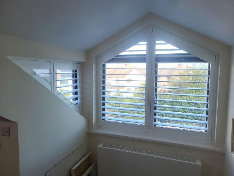 Shaped Plantation Shutters in an attic in Blackrock, Dublin